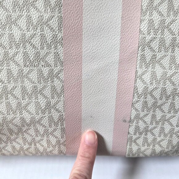 Michael Kors Large Logo Stripe Vanilla Pink Zip Top Tote Travel Bag - Picture 5 of 16